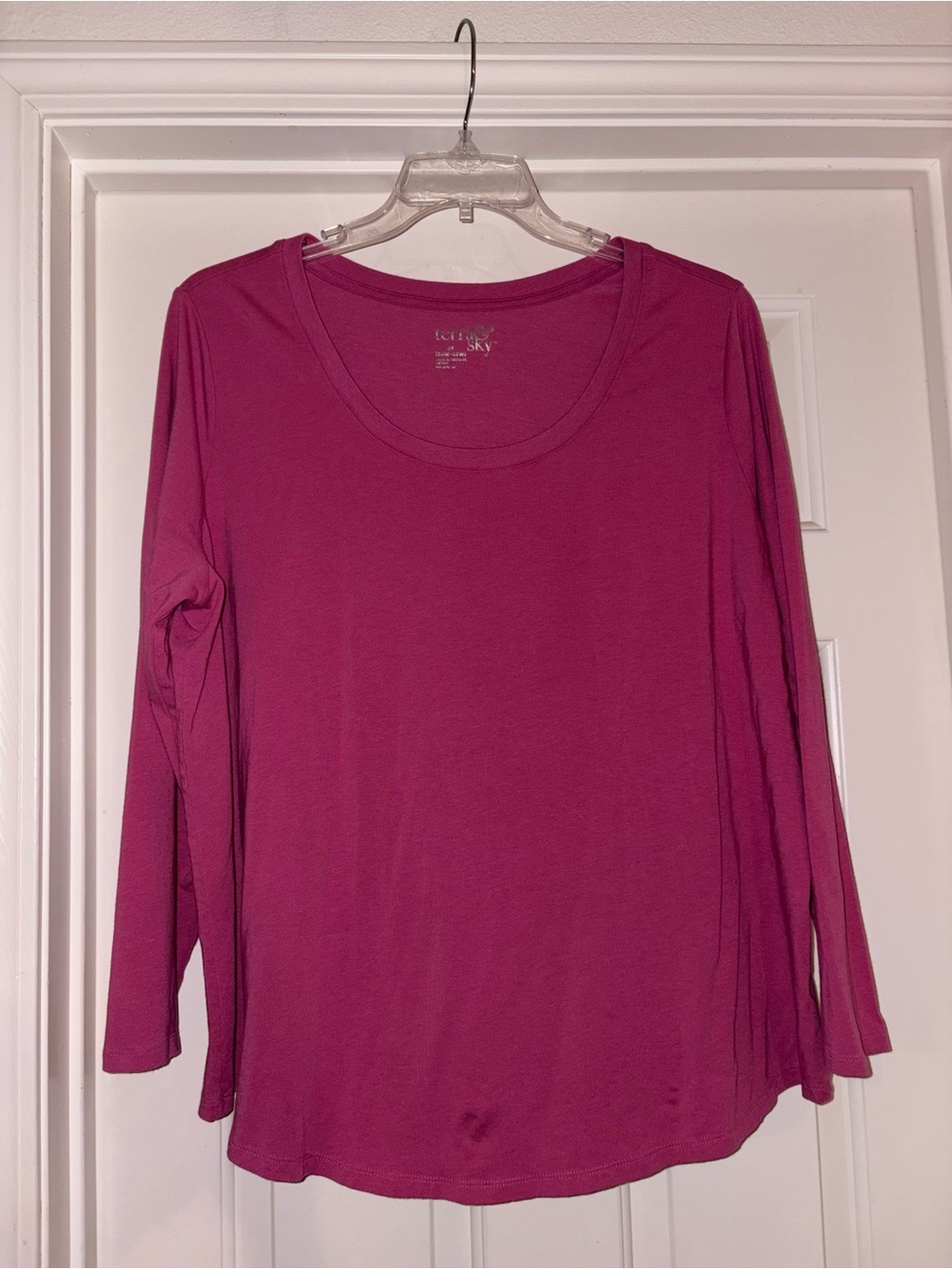 Terra & Sky Long Sleeve Scoop Neck Top - Magenta 2X